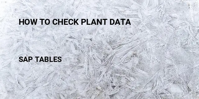 How to check plant data Table in SAP