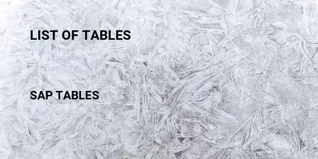 List of tables Table in SAP