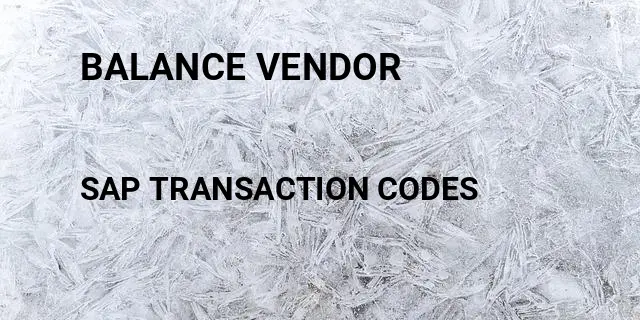 Balance vendor Tcode in SAP