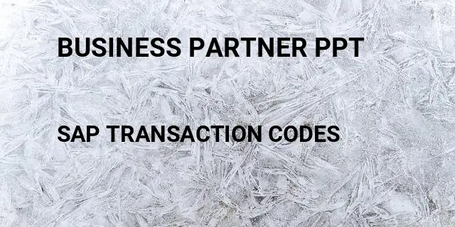 Business partner ppt Tcode in SAP