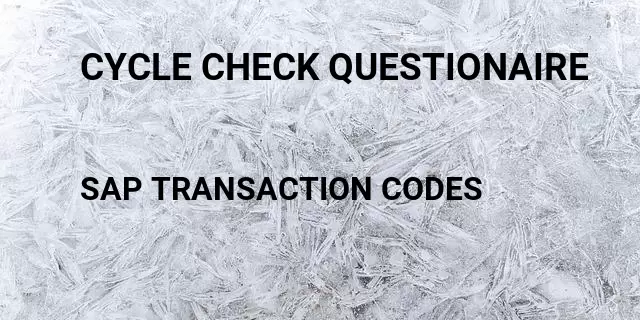Cycle check questionaire Tcode in SAP