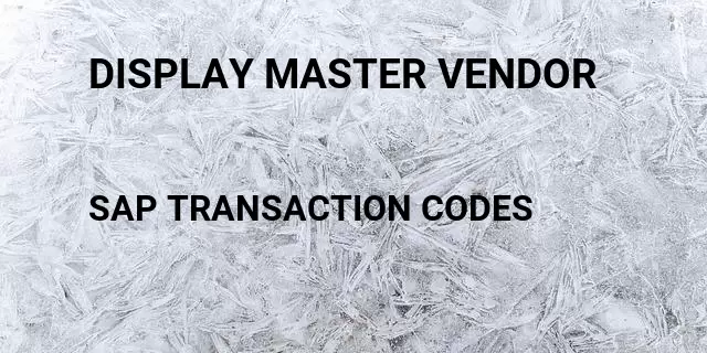 Display master vendor Tcode in SAP