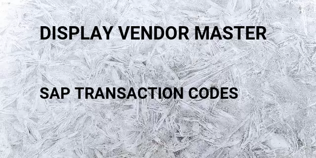Display vendor master Tcode in SAP