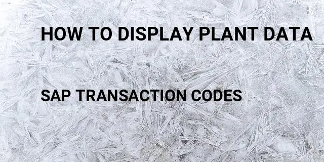 How to display plant data Tcode in SAP