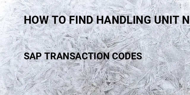 How to find handling unit number Tcode in SAP