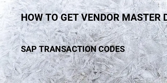 How to get vendor master data Tcode in SAP