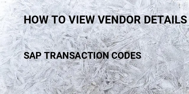 How to view vendor details in Tcode in SAP