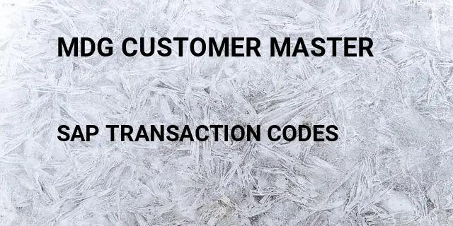 Mdg customer master Tcode in SAP