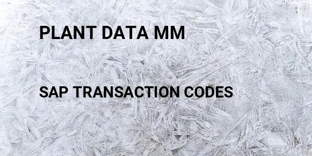 Plant data mm Tcode in SAP