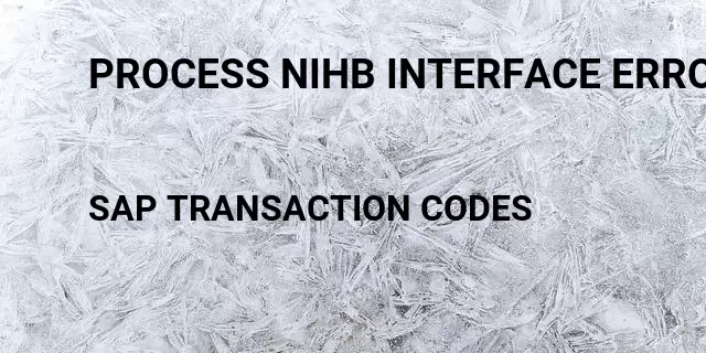 Process nihb interface errors Tcode in SAP