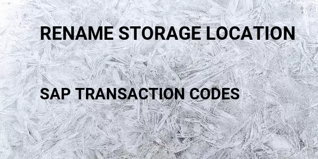 Rename storage location Tcode in SAP