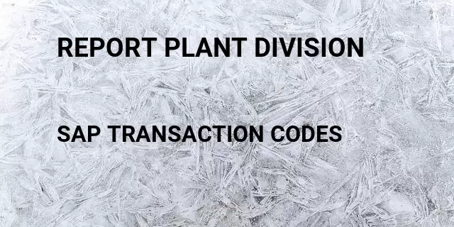 Report plant division  Tcode in SAP