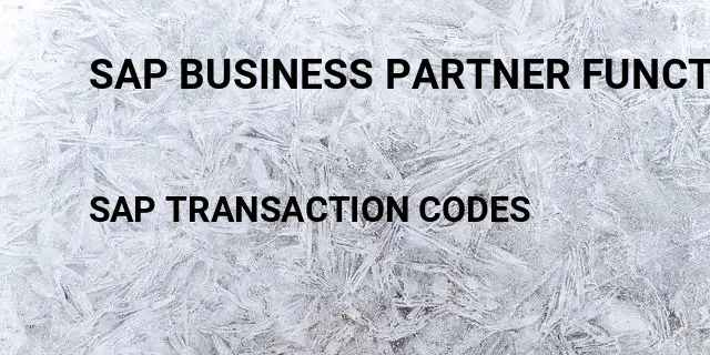 Sap business partner function Tcode in SAP