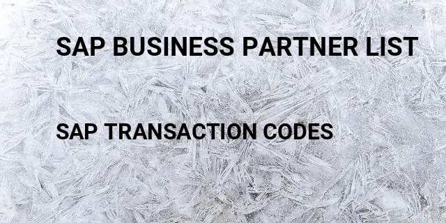 Sap business partner list Tcode in SAP