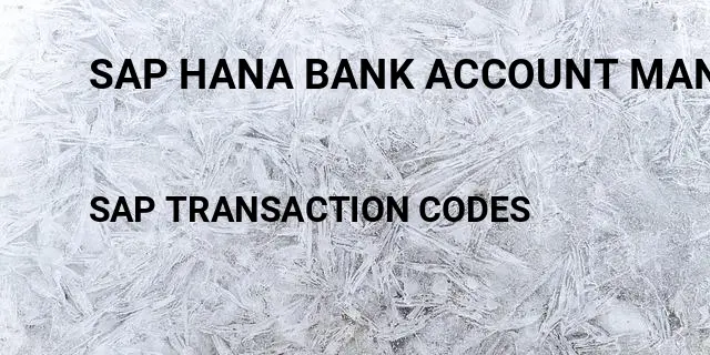Sap hana bank account management Tcode in SAP