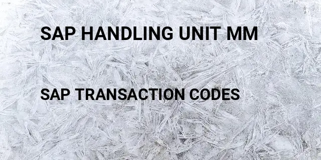 Sap handling unit mm Tcode in SAP