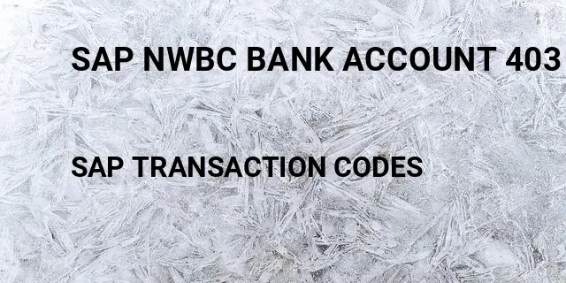 Sap nwbc bank account 403 forbidden Tcode in SAP