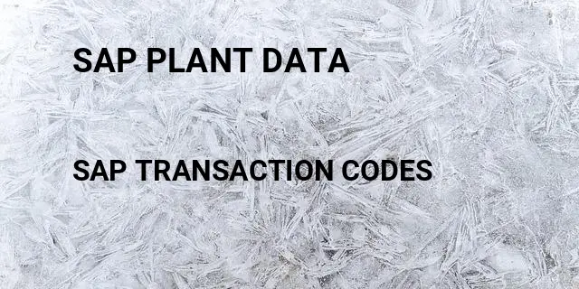 Sap plant data Tcode in SAP