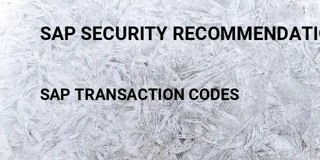 Sap security recommendations Tcode in SAP