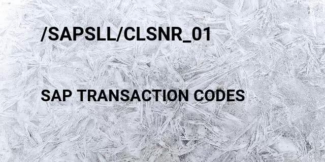 /sapsll/clsnr_01 Tcode in SAP