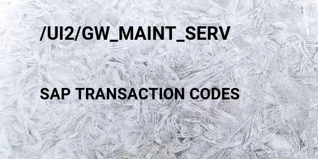 /ui2/gw_maint_serv Tcode in SAP