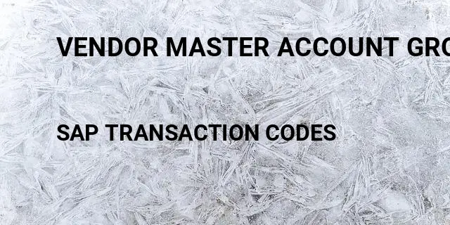 Vendor master account group Tcode in SAP