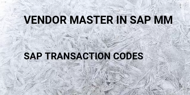 Vendor master in sap mm Tcode in SAP