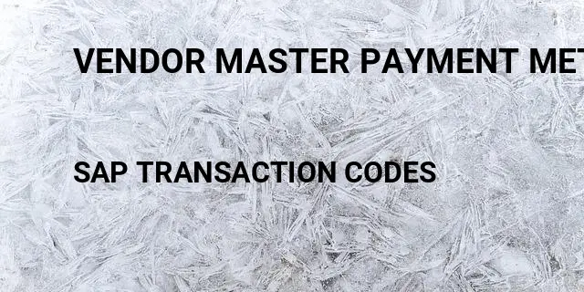 Vendor master payment method Tcode in SAP