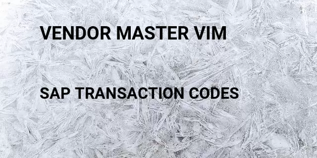 Vendor master vim Tcode in SAP