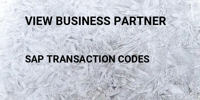 View business partner Tcode in SAP
