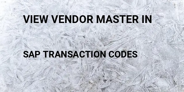 View vendor master in Tcode in SAP