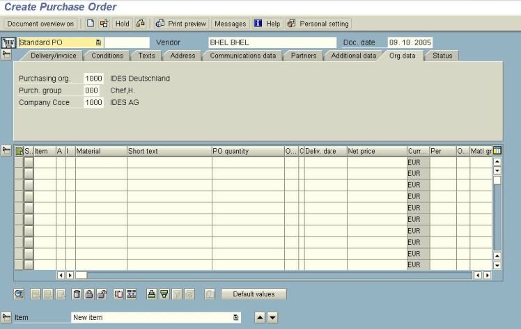 document sample sap ME21N Creating a SAP SAP in Purchase  Order   Transaction